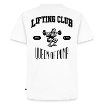 Lifting Club Maria QUEEN OF PUMP - Men's Premium Organic T-Shirt - white - Back - Nico (187cm)