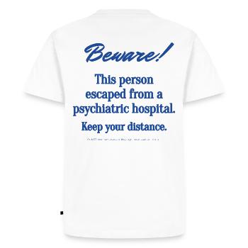 Évadé du service psychiatrique - gardez vos distances - T-shirt Premium bio Homme - blanc - Dos - Nico (187cm)