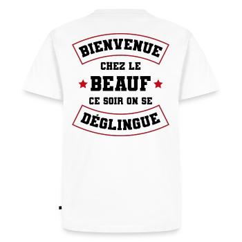 beauf déglingue | bienvenue chez le beauf - T-shirt Premium bio Homme - blanc - Dos - Nico (187cm)
