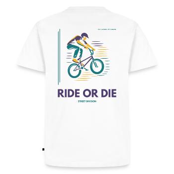 Ride or Die – Maillot BMX Street Division - T-shirt Premium bio Homme - blanc - Dos - Nico (187cm)