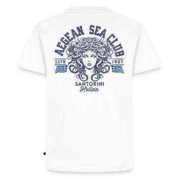 AEGEAN SEA CLUB Santorini blc - Männer Premium Bio T-Shirt - Weiß - Hinten - Nico (187cm)