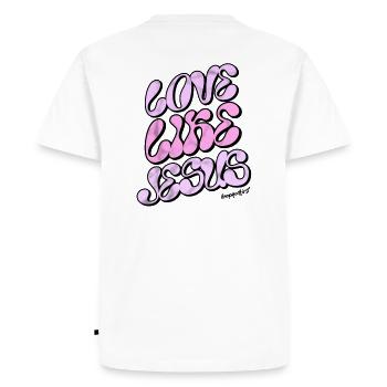 Aimer comme Jésus, vêtements chrétiens, chemise Jésus - T-shirt Premium bio Homme - blanc - Dos - Nico (187cm)