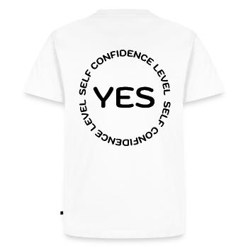 Niveau de confiance en soi OUI noir - T-shirt Premium bio Homme - blanc - Dos - Nico (187cm)