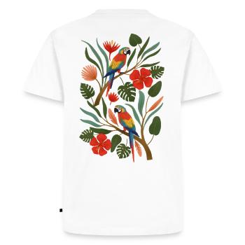 Perroquets tropicaux dans la forêt florale - T-shirt Premium bio Homme - blanc - Dos - Nico (187cm)