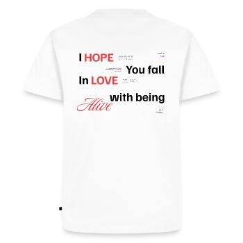 Tombez amoureux de bein alive - T-shirt Premium bio Homme - blanc - Dos - Nico (187cm)
