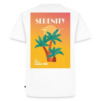 SERENITY – Chill Mode ON | Palm Trees & Sunset - Men's Premium Organic T-Shirt - white - Back - Nico (187cm)