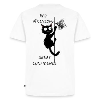 funny Black Cat On Cord - Men's Premium Organic T-Shirt - white - Back - Nico (187cm)