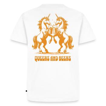 LGBTQ+, Queers, Einhörner und Bier Backprint - Männer Premium Bio T-Shirt - Weiß - Hinten - Nico (187cm)