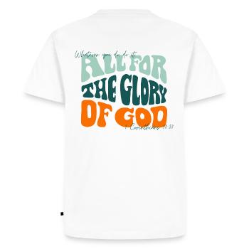 All for the glory of god - UNITED - Men's Premium Organic T-Shirt - white - Back - Nico (187cm)