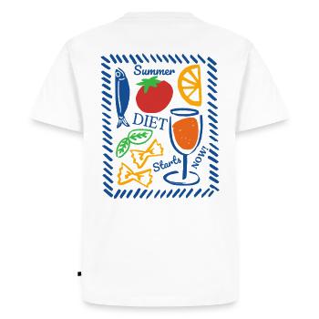 Design estival dynamique aux motifs fruités - T-shirt Premium bio Homme - blanc - Dos - Nico (187cm)