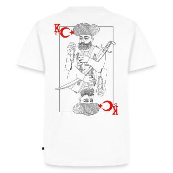 Tarot Roi d’Épée Turkiye Minmaliste - T-shirt Premium bio Homme - blanc - Dos - Nico (187cm)