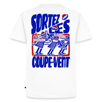 Sortez les coupe vent rétro bleu blanc rouge - T-shirt Premium bio Homme - blanc - Dos - Nico (187cm)