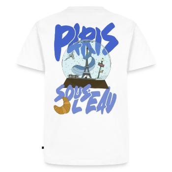 Paris Snowglobe Bleu - icône Eiffel - T-shirt Premium bio Homme - blanc - Dos - Nico (187cm)
