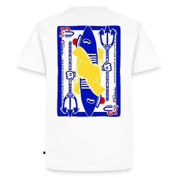 King of the Seas Captain Sardine Blue Red Yellow - Men's Premium Organic T-Shirt - white - Back - Nico (187cm)