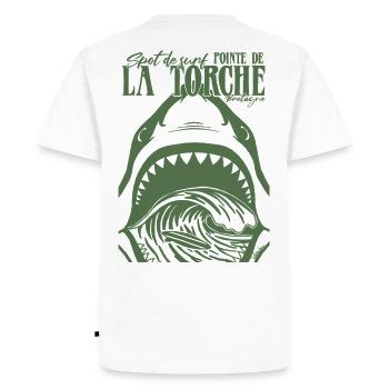 La Torche Surf Requin Bretagne - T-shirt Premium bio Homme - blanc - Dos - Nico (187cm)