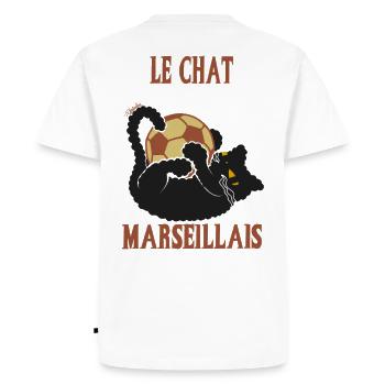 Le Chat Marseillais Ballon Foot - T-shirt Premium bio Homme - blanc - Dos - Nico (187cm)