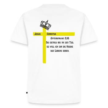 Revelation 2:10 - Men's Premium Organic T-Shirt - white - Back - Nico (187cm)