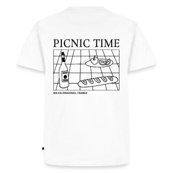 Picnic Time Shirt Eté France Nature minimaliste - T-shirt Premium bio Homme - blanc - Dos - Nico (187cm)