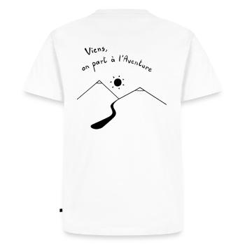 Viens, on part à l'Aventure - T-shirt Premium bio Homme - blanc - Dos - Nico (187cm)