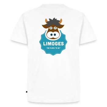 Vache Limousine, Limoges - T-shirt Premium bio Homme - blanc - Dos - Nico (187cm)