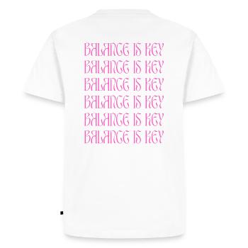 BALANCE IS KEY (pink) - Men's Premium Organic T-Shirt - white - Back - Nico (187cm)