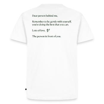 Dear person behind me - Message positif - Kindness - T-shirt Premium bio Homme - blanc - Dos - Nico (187cm)