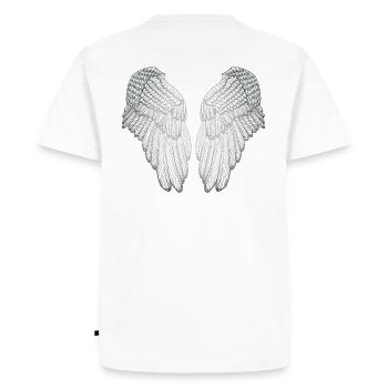 Heart Shaped Silver Guardian Angel Wings - Men's Premium Organic T-Shirt - white - Back - Nico (187cm)