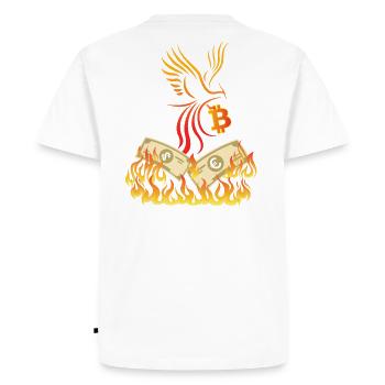Bitcoin BTC & Phoenix - Blockchain Satoshi Nakamoto - T-shirt Premium bio Homme - blanc - Dos - Nico (187cm)