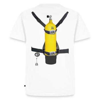 Trompe l'œil Bouteille de plongée dans le dos - T-shirt Premium bio Homme - blanc - Dos - Nico (187cm)