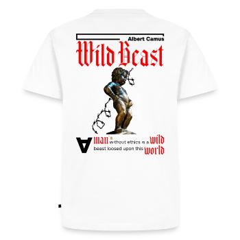 Un homme sans éthique est une bête. Rouge - T-shirt Premium bio Homme - blanc - Dos - Nico (187cm)
