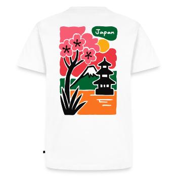 Temple Sakura au bord du lac, Japon - T-shirt Premium bio Homme - blanc - Dos - Nico (187cm)