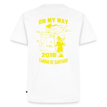Chemin de Compostelle Chemin de Saint-Jacques 2018 Chemin du Chemin de Saint-Jacques-de-Compostelle - T-shirt Premium bio Homme - blanc - Dos - Nico (187cm)