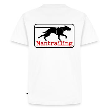 Mantrailing Typewriter - Men's Premium Organic T-Shirt - white - Back - Nico (187cm)