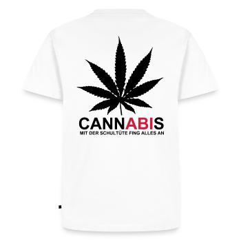 ABIMOTTO - Cannabis - WITH THE schultüte IT ALL - Men's Premium Organic T-Shirt - white - Back - Nico (187cm)