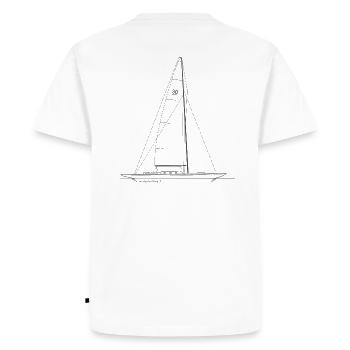 Graphic of a 30s skerry cruiser on shirts & tass - Men's Premium Organic T-Shirt - white - Back - Nico (187cm)