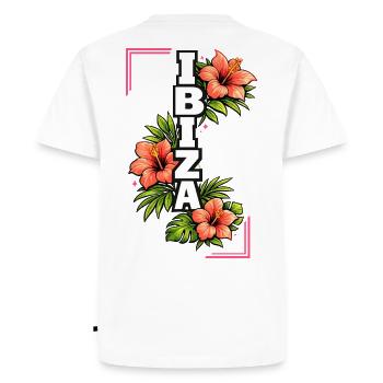 Ambiances d’été d’Hibiscus d’Ibiza Flore tropicale - T-shirt Premium bio Homme - blanc - Dos - Nico (187cm)