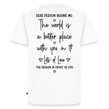 Chère personne derrière moi - T-shirt Premium bio Homme - blanc - Dos - Nico (187cm)