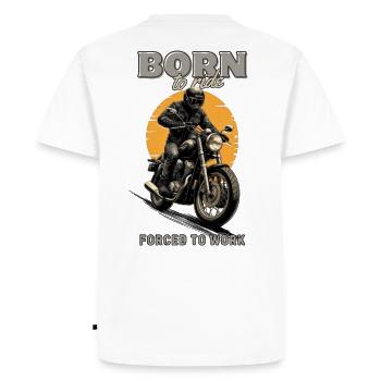 BORN TO RIDE - FORCED TO WORK - Männer Premium Bio T-Shirt - Weiß - Hinten - Nico (187cm)