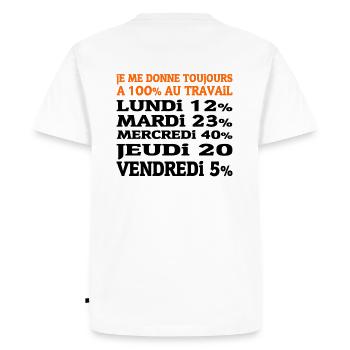 a 100% au travail - T-shirt Premium bio Homme - blanc - Dos - Nico (187cm)
