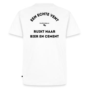 Un vrai mec sent la bière et le ciment - T-shirt Premium bio Homme - blanc - Dos - Nico (187cm)