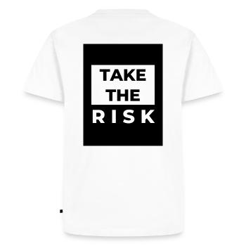 TAKE THE RISK - Men's Premium Organic T-Shirt - white - Back - Nico (187cm)