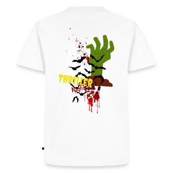 Thriller|Nuit|Halloween|Sanglant|Terreur|Zombie|Chauves-souris - T-shirt Premium bio Homme - blanc - Dos - Nico (187cm)
