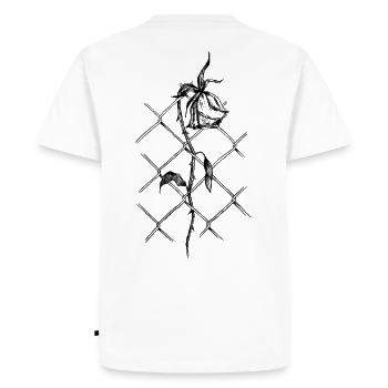 Fleur de dépassement : Rose en treillis métallique - T-shirt Premium bio Homme - blanc - Dos - Nico (187cm)
