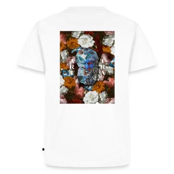 Greek Flower Face | Streetwear | Irreversible - Men's Premium Organic T-Shirt - white - Back - Nico (187cm)