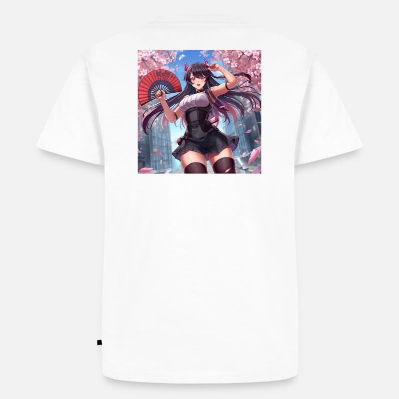 Dämonen Mädchen im Blütenwind - Männer Premium Bio T-Shirt - Weiß