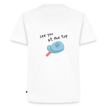 Funny Boulder Tshirt - Men's Premium Organic T-Shirt - white - Back - Nico (187cm)