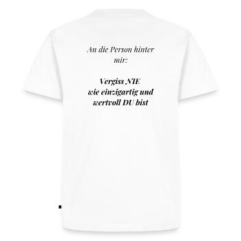 An die Person hinter mir... - Männer Premium Bio T-Shirt - Weiß - Hinten - Nico (187cm)