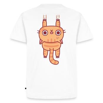 Drôle de chat tigré accroché avec des griffes - T-shirt Premium bio Homme - blanc - Dos - Nico (187cm)