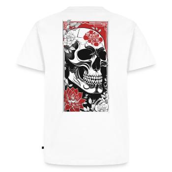 Japanese skull print design - Men's Premium Organic T-Shirt - white - Back - Nico (187cm)