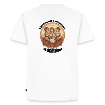 Kicking Off A Marriage Of Champions. soccer bride - Men's Premium Organic T-Shirt - white - Back - Nico (187cm)